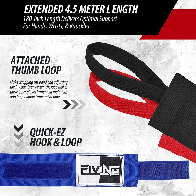 Fiving PRO Hand Wraps - 180" Elastic Boxing Hand Bandages with Thumb Loop & Wrist Support for MMA, Muay Thai, Kickboxing